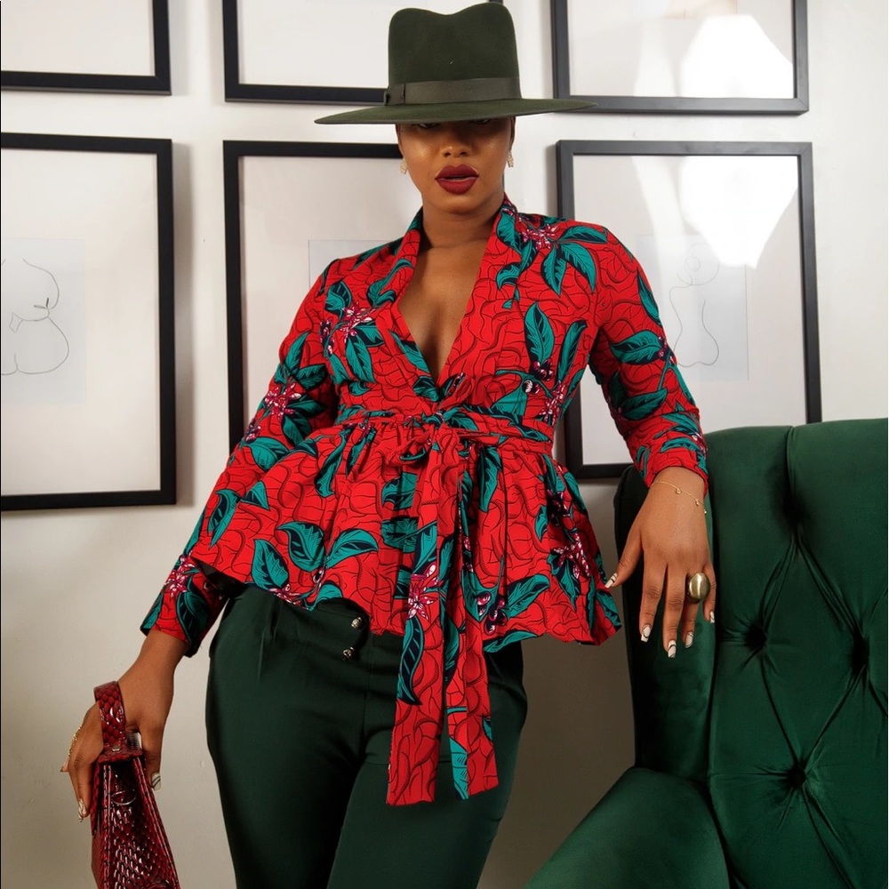 Mae Otti African print long sleeve wrap top